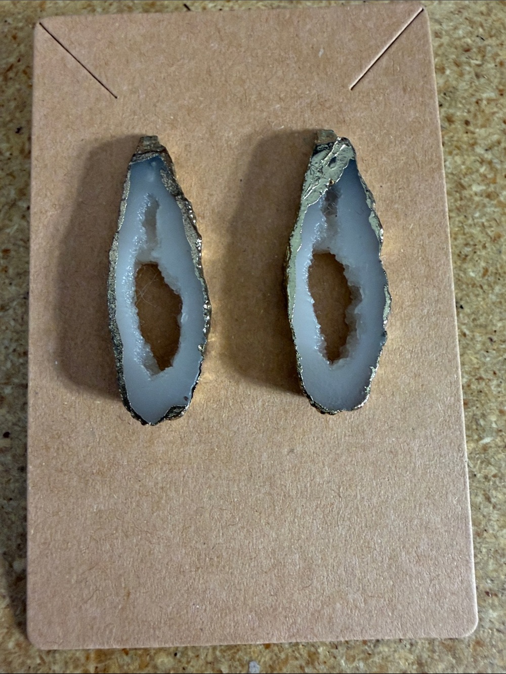 Vintage White Geode Druzy Slice Stud Earrings